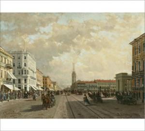 A View Of Nevsky Prospekt In St Petersburg by Petr Petrovich Vereshchagin