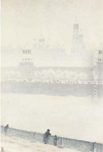 Winter View Of The Kremlin Through Fog by Vasili Vasilyevich Vereshchagin