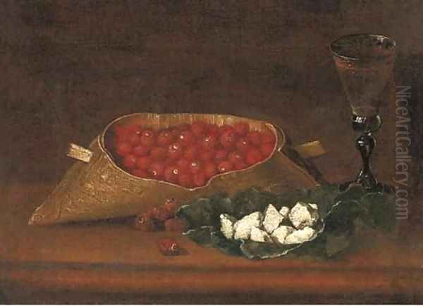 Strawberries and a glass of wine on a wood ledge - view 1