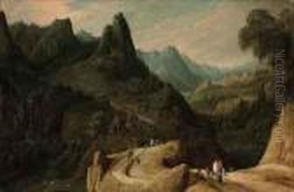 A Mountainous Landscape With Travellers On A Track by Tobias van Haecht (see Verhaecht)