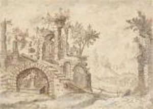 Landschaftmit Ruine Und Einem Brunnen by Tobias van Haecht (see Verhaecht)