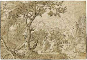 The Temptation Of Christ In The Wilderness by Tobias van Haecht (see Verhaecht)