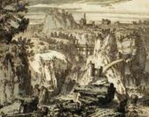 Wald- Und Felsenlandschaft by Tobias van Haecht (see Verhaecht)