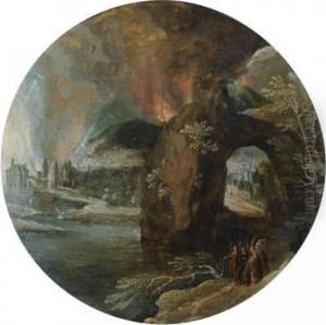 A Mountainous Landscape With
Travellers In The Foreground Andthe Destruction Of Sodom And Gomorrah
Beyond by Tobias van Haecht (see Verhaecht)