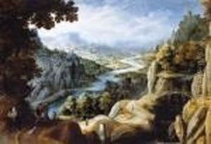 Mountainous River Landscape With Jacob And Laban by Tobias van Haecht (see Verhaecht)