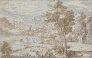 An Extensive River Landscape by Tobias van Haecht (see Verhaecht)