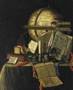 A Vanitas still life with a globe showing the Americas