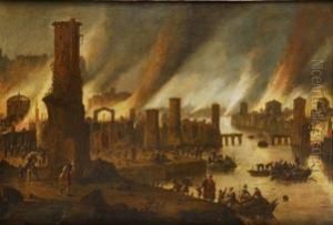 Vista De Una Ciudad Incendiada by Dirck Verhaert