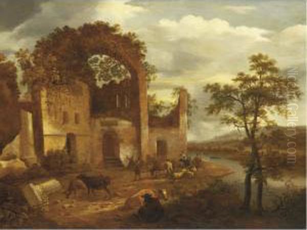 Architectural Capriccio With Peasants And Cattle - view 1