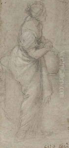 A standing woman holding a jug (recto); and A drapery study (verso)