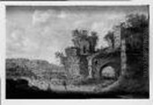 Lavandieres Dans Des Ruines Romaines Pres D'un Lac by Dirck Verhaert