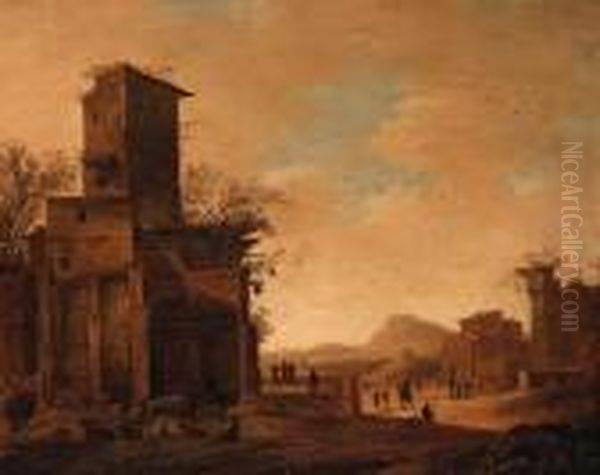 Peasants And Goats By Ruins In An Italianate Landscape - view 1