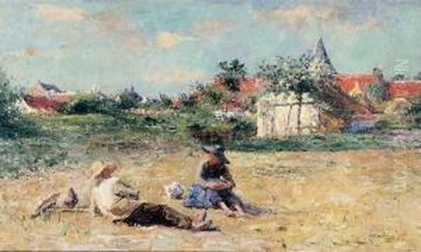Couple Assis A L'entree Du Village, Circa 1900 - view 1