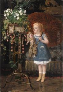 Jeune Fille A La Poupee Et Ombrelle by Jan Francios Verhas