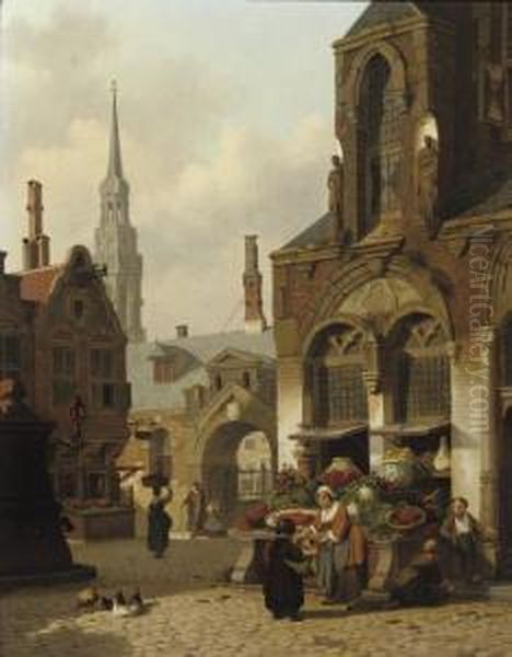 A Market Stall In A Sunlit Street - view 1