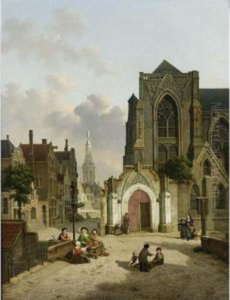 Street Vendors In Front Of A Church - view 1