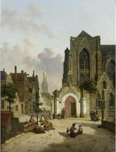Street Vendors In Front Of A Church by Jan Hendrik Verheijen