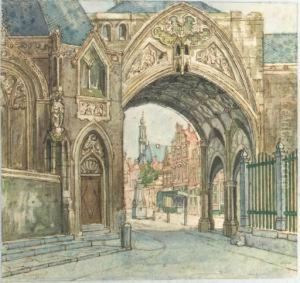 A Towngate (recto); Houses And A Bridge On A Canal In A Town(verso) by Jan Hendrik Verheijen