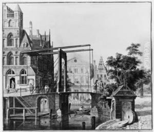 A Town With Figures By A Drawbridge