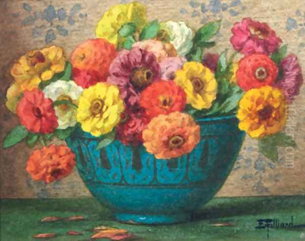 Zinnia's in a vase; Roses in a white vase by Ernest Filliard