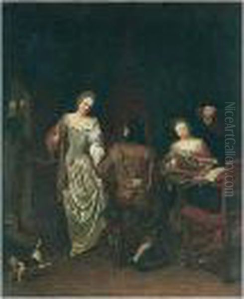 Interior With Elegant Figures Making Music - view 1