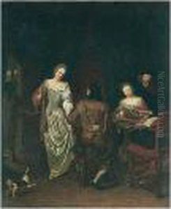 Interior With Elegant Figures Making Music by Jan Verkolje