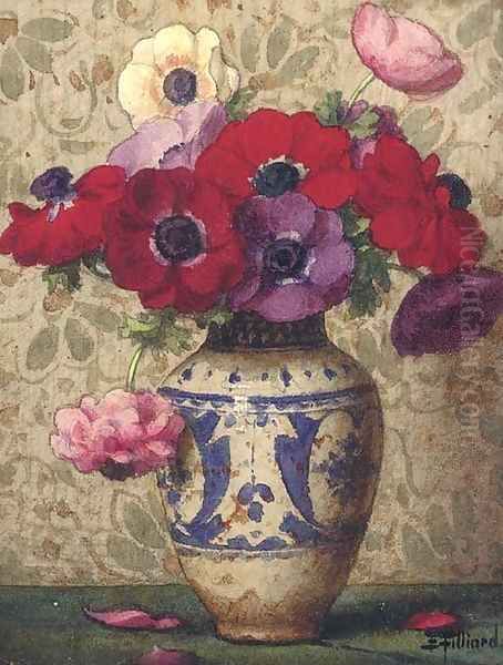 Pansies in a blue and white vase - view 1
