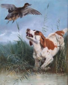 A Brittany Spaniel And Gadwall by Charles Verlat