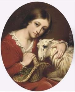 A Young Girl With A Sheep by Charles Verlat
