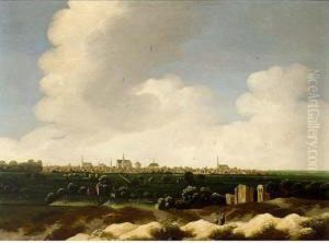 A Panoramic Landscape With A View Of The City Of Leiden Beyond