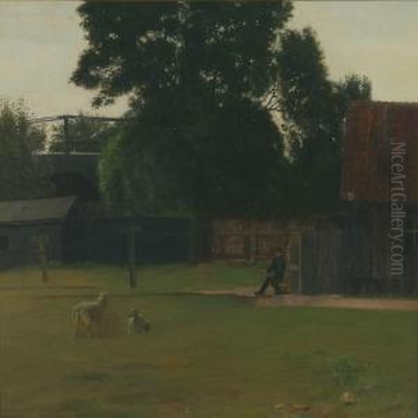 Farm Exterior With Man And Sheep - view 1