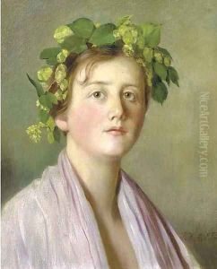 A girl with flowers in her hair by Rudolf Hirth Du Frenes