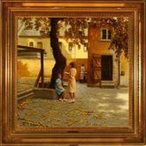 Two Girls Sittingunder A Tree by Sophus Vermehren