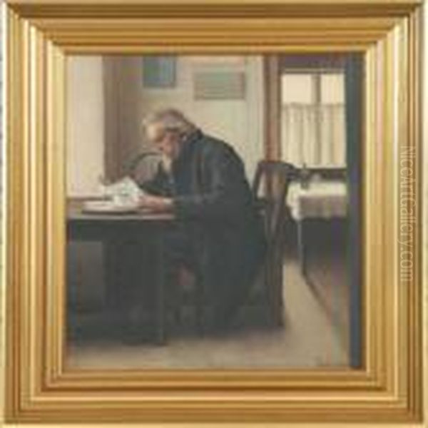 Interior With Anelderly Man Reading The Paper - view 1
