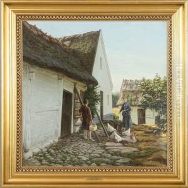 Daily Life At A Danish Farm. Signed S. Vermehren - view 1