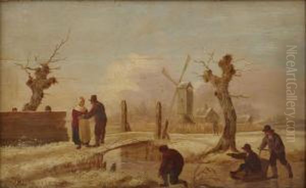 Figures On A Frozen Canal - view 1