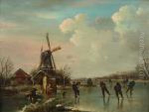 Paysage Hivernal Avec Patineurs by Andries Vermeulen