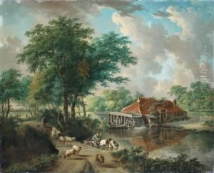 Bewaldete Landschaft Mit Wassermuhle