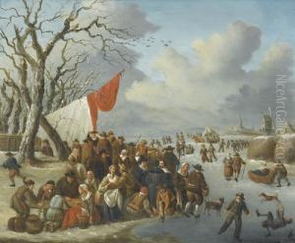 Winterlandschaft Mit Schlittschuhlaufern - view 1