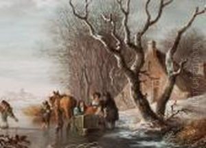 Landschaft Mit Vereistem Fluss Und Pferdeschlitten by Andries Vermeulen