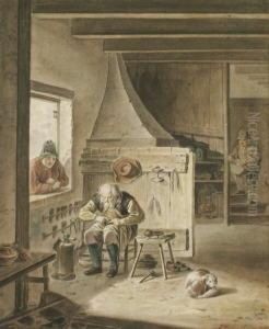 Die Stube Des Schuster````s. 
Aquarell Auf Butten Auf Feines Japan Kaschiert. 28,2 X 23,6 Cm. Rechts 
Unten Signiert: A. Vermeulen. Unter Glas Gerahmt.