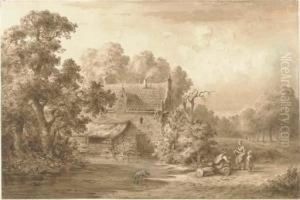 A Forest Landscape With Travellers Resting By A House With A Pond by Andries Vermeulen