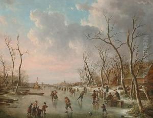 Extensive Landscape With Figures Skating by Andries Vermeulen