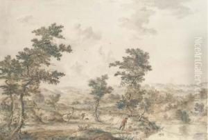 An Extensive Landscape With Herdsmen By A Stream by Andries Vermeulen