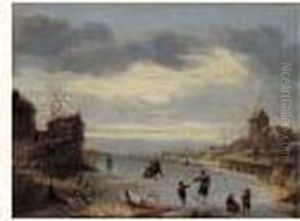 Patineurs Sur Un Lac Gele by Andries Vermeulen