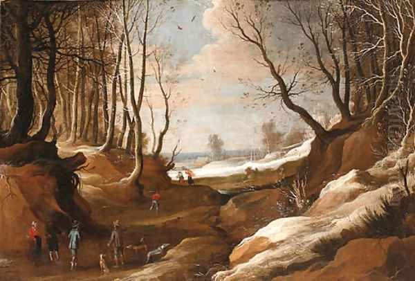 A winter Landscape with Faggot Gatherers and Travellers on a Path - view 1