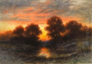 Sunset Over A Pond In Autumn