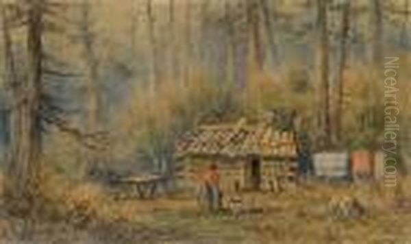Log Cabin In A Forest Clearing. - view 1