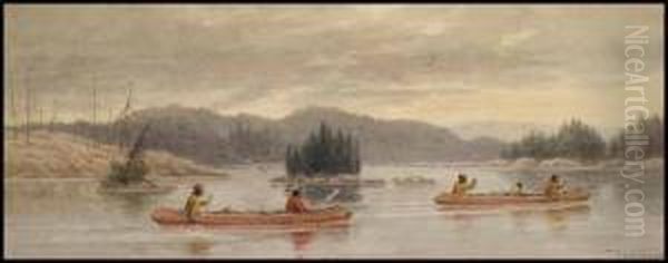 Indians Traveling By Canoe - view 1