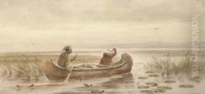 Indians Paddling A Canoe
